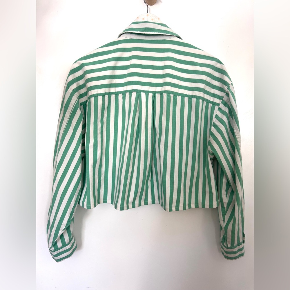 Anthropologie Pistola Mint and White cropped Striped Women's shirt SZ M - Picture 3 of 4